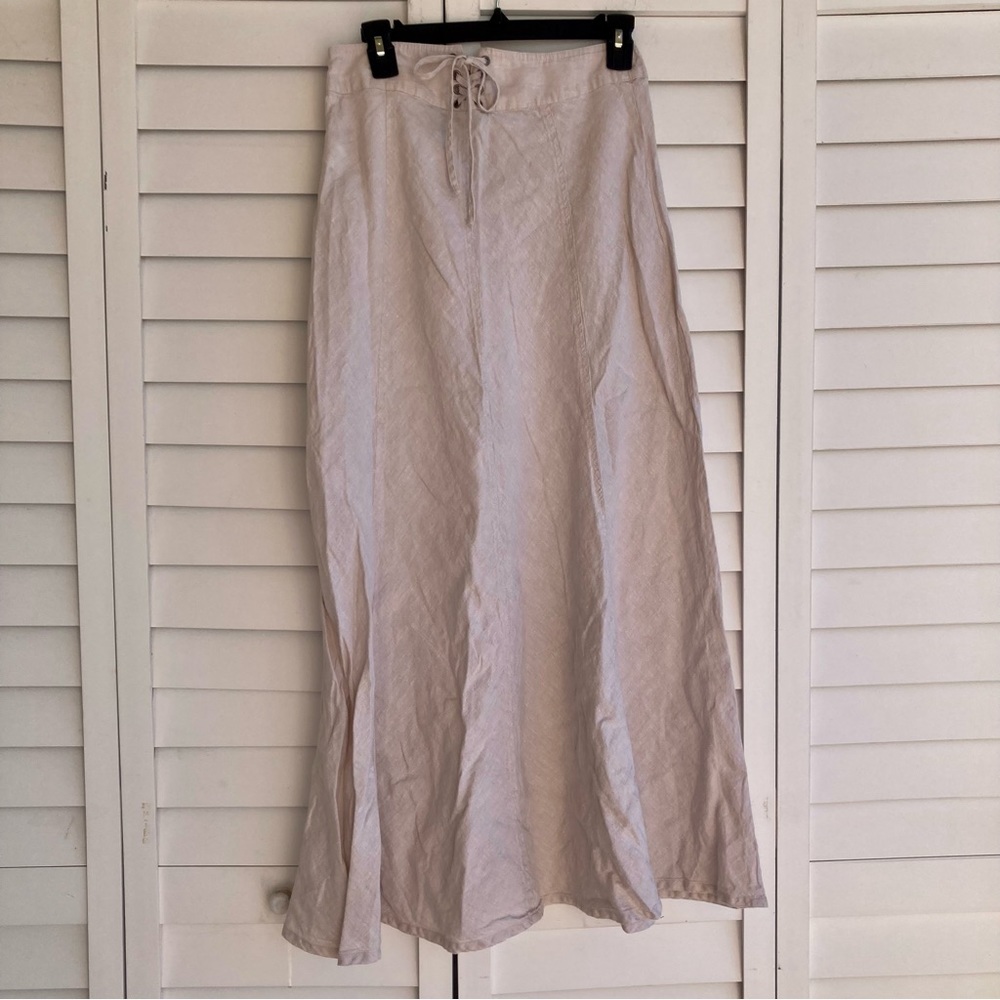 Tahari 100% Linen Lace-Up Maxi Skirt | Size 6 | Neutral Beige - Picture 4 of 16